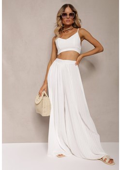 Białe Szerokie Spodnie z Plisami High Waist Mirealli ze sklepu Renee odzież w kategorii Spodnie damskie - zdjęcie 173277799