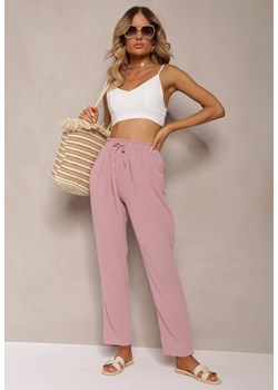 Różowe Spodnie z Regularną Talią z Gumką i Sznurkiem w Pasie Cerinda ze sklepu Renee odzież w kategorii Spodnie damskie - zdjęcie 173277825
