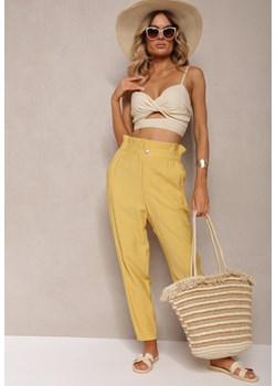 Żółte Klasyczne Spodnie z Elastyczną Talią Paper Bag Targea ze sklepu Renee odzież w kategorii Spodnie damskie - zdjęcie 173277837