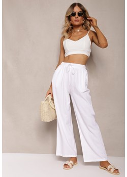 Białe Szerokie Spodnie z Wiskozy z Dodatkiem Lnu Delsira ze sklepu Renee odzież w kategorii Spodnie damskie - zdjęcie 173277845