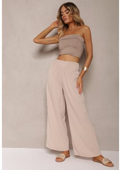 Beżowe Spodnie Kuloty High Waist z Gumką w Talii Lipadre ze sklepu Renee odzież w kategorii Spodnie damskie - zdjęcie 173277867
