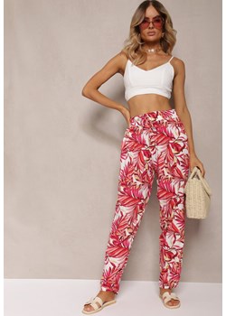 Różowe Wiskozowe Spodnie High Wiast z Florystycznym Wzorem Ctella ze sklepu Renee odzież w kategorii Spodnie damskie - zdjęcie 173277875