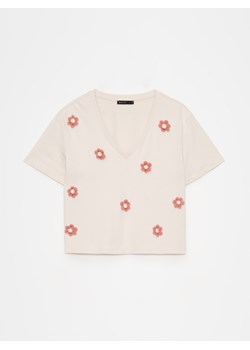 Mohito - Bawełniany t-shirt - kremowy ze sklepu Mohito w kategorii Bluzki damskie - zdjęcie 173280269