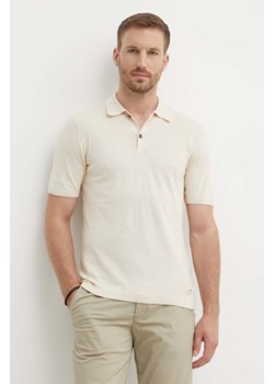 Calvin Klein polo z domieszką jedwabiu kolor beżowy gładki ze sklepu ANSWEAR.com w kategorii T-shirty męskie - zdjęcie 173281015