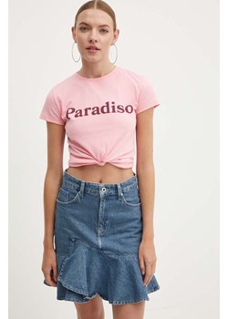 Drivemebikini t-shirt bawełniany Paradiso damski kolor różowy cold shoulder ze sklepu ANSWEAR.com w kategorii Bluzki damskie - zdjęcie 173281048
