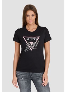 GUESS Czarny T-shirt Icon Tee, Wybierz rozmiar M ze sklepu outfit.pl w kategorii Bluzki damskie - zdjęcie 173281438