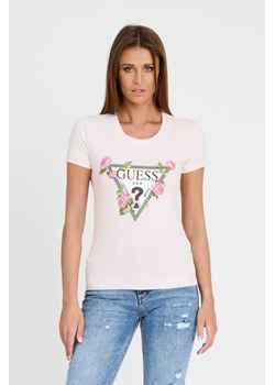 GUESS Różowy t-shirt Floral Triangle Tee, Wybierz rozmiar XL ze sklepu outfit.pl w kategorii Bluzki damskie - zdjęcie 173281457