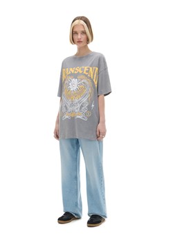 Cropp - Szara koszulka w stylu punk rock - szary ze sklepu Cropp w kategorii Bluzki damskie - zdjęcie 173284129
