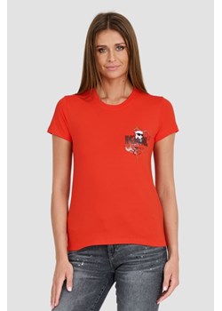KARL LAGERFELD Czerwony t-shirt ikonik lny, Wybierz rozmiar L ze sklepu outfit.pl w kategorii Bluzki damskie - zdjęcie 173284445
