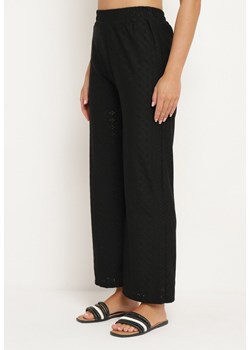 Czarne Spodnie z Wysokim Stanem i Ażurową Wstawką Brosemia ze sklepu Born2be Odzież w kategorii Spodnie damskie - zdjęcie 173285569