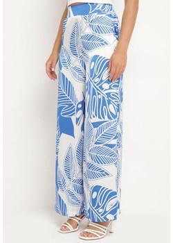Niebieskie Szerokie Spodnie z Wysokim Stanem i Gumką w Pasie Dimmira ze sklepu Born2be Odzież w kategorii Spodnie damskie - zdjęcie 173285676