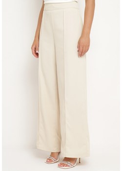 Beżowe Spodnie o Szerokim Garniturowym Kroju z Wysokim Stanem Rissetta ze sklepu Born2be Odzież w kategorii Spodnie damskie - zdjęcie 173285928