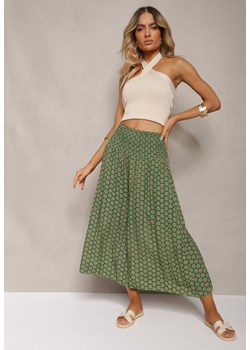 Zielone Szerokie Spodnie Bawełniane z Wysokim Stanem i Długością 7/8 Jorste ze sklepu Renee odzież w kategorii Spodnie damskie - zdjęcie 173285999