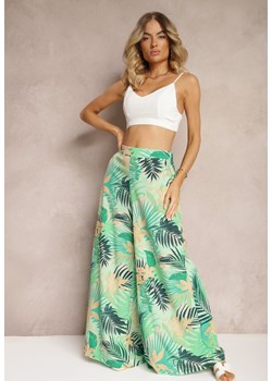 Zielone Długie Spodnie High Waist z Szerokimi Nogawkami i printem w Kwiaty Yusia ze sklepu Renee odzież w kategorii Spodnie damskie - zdjęcie 173286019