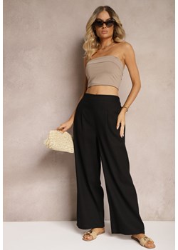Czarne Szerokie Spodnie z Lnem z Gumką w Talii Airelttis ze sklepu Renee odzież w kategorii Spodnie damskie - zdjęcie 173286029