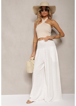 Białe Szerokie Spodnie Culottes z Bawełny z Gumką w Talii Ifletia ze sklepu Renee odzież w kategorii Spodnie damskie - zdjęcie 173286035