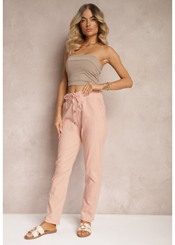Różowe Spodnie z Regularnym Stanem Ściągane Sznurkiem Aryle ze sklepu Renee odzież w kategorii Spodnie damskie - zdjęcie 173286039