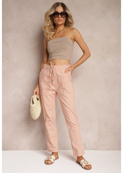 Różowe Spodnie High Waist ze Sznurkami i Guzikami Arifea ze sklepu Renee odzież w kategorii Spodnie damskie - zdjęcie 173286045