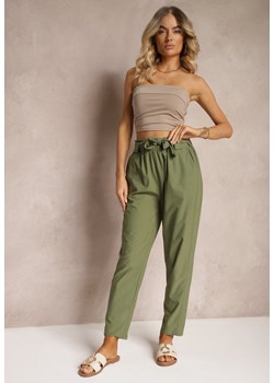 Zielone Spodnie Paper Bag z Paskiem Materiałowym Esrice ze sklepu Renee odzież w kategorii Spodnie damskie - zdjęcie 173286049