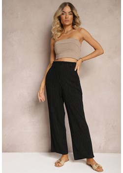 Czarne Spodnie Regular w Prążki High Waist Sallamia ze sklepu Renee odzież w kategorii Spodnie damskie - zdjęcie 173286069