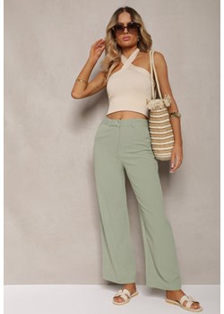 Zielone Wiskozowe Spodnie z Lnem z Szerokimi Nogawkami Lomera ze sklepu Renee odzież w kategorii Spodnie damskie - zdjęcie 173286107