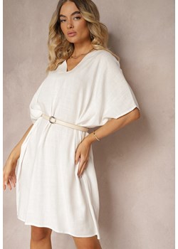 Biała Pudełkowa Sukienka z Bawełny z Krótkim Rękawem i Trójkątnym Dekoltem Vikana ze sklepu Renee odzież w kategorii Sukienki - zdjęcie 173286215