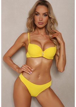 Żółte Bikini 3-Częściowe Stanik z Aplikacją Majtki Figi Szorty z Siateczki Vikallia ze sklepu Renee odzież w kategorii Stroje kąpielowe - zdjęcie 173286295