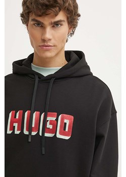 HUGO bluza bawełniana męska kolor czarny z kapturem z nadrukiem 50516655 ze sklepu ANSWEAR.com w kategorii Bluzy męskie - zdjęcie 173288117