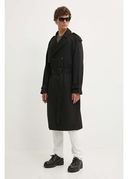 HUGO płaszcz męski kolor czarny przejściowy dwurzędowy 50516762 ze sklepu ANSWEAR.com w kategorii Płaszcze męskie - zdjęcie 173288147