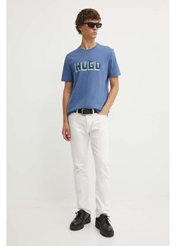 HUGO t-shirt bawełniany męski kolor niebieski z nadrukiem 50516624 ze sklepu ANSWEAR.com w kategorii T-shirty męskie - zdjęcie 173288188