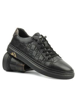 Skórzane sneakersy męskie - JOHN DOUBARE 68F125, czarne ze sklepu ulubioneobuwie w kategorii Trampki męskie - zdjęcie 173288438
