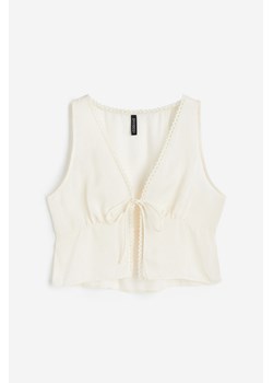 H & M - Satynowy top z wiązaniem - Biały ze sklepu H&M w kategorii Bluzki damskie - zdjęcie 173289586
