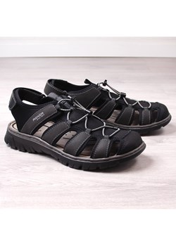 Sandały komfortowe męskie zabudowane czarne Rieker 26770-00 ze sklepu ButyModne.pl w kategorii Sandały męskie - zdjęcie 173289609