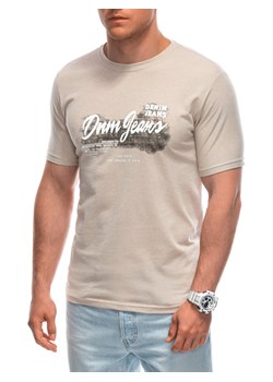 T-shirt męski z nadrukiem 1965S - beżowy ze sklepu Edoti w kategorii T-shirty męskie - zdjęcie 173290907