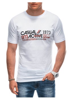 T-shirt męski z nadrukiem 1962S - biały ze sklepu Edoti w kategorii T-shirty męskie - zdjęcie 173290976