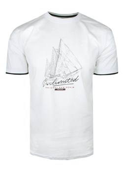 T-Shirt Męski - Biały z Motywem Żaglowca - Pako Jeans TSPJNS13stormBI ze sklepu JegoSzafa.pl w kategorii T-shirty męskie - zdjęcie 173293129