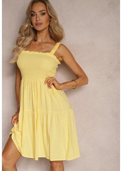Żółta Sukienka na Ramiączkach z Falbanką i Gumką w Pasie Tiamare ze sklepu Renee odzież w kategorii Sukienki - zdjęcie 173293278