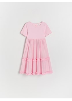 Reserved - Sukienka z tiulowym dołem - różowy ze sklepu Reserved w kategorii Sukienki dziewczęce - zdjęcie 173295645