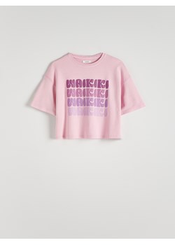 Reserved - T-shirt boxy z nadrukiem - pastelowy róż ze sklepu Reserved w kategorii Bluzki damskie - zdjęcie 173295765