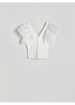 Reserved - Bluzka z tiulem - złamana biel ze sklepu Reserved w kategorii Bluzki damskie - zdjęcie 173295767