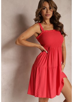 Czerwona Sukienka na Ramiączkach z Falbanką i Gumką w Pasie Tiamare ze sklepu Renee odzież w kategorii Sukienki - zdjęcie 173296419