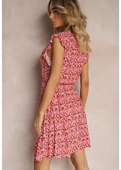 Różowa Sukienka z Bawełny z Gumką w Pasie i Falbanką Dimllea ze sklepu Renee odzież w kategorii Sukienki - zdjęcie 173296576