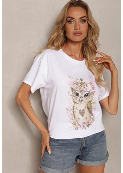 Biały Bawełniany T-shirt z Ozdobnym Printem Risamore ze sklepu Renee odzież w kategorii Bluzki damskie - zdjęcie 173296639