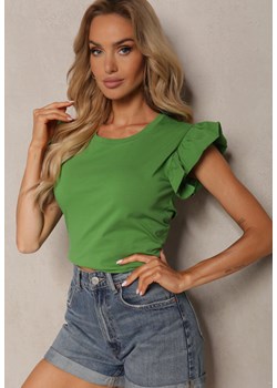 Zielona Bawełniana Bluzka z Falbankami przy Ramionach Marissela ze sklepu Renee odzież w kategorii Bluzki damskie - zdjęcie 173296689