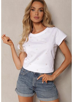 Biały Bawełniany T-shirt z Krótkim Rękawem i Kwiatowym Wzorem Vikera ze sklepu Renee odzież w kategorii Bluzki damskie - zdjęcie 173296755