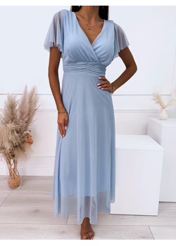 Błękitna Sukienka z Kopertowym Dekoltem ze sklepu ModnaKiecka.pl w kategorii Sukienki - zdjęcie 173297199
