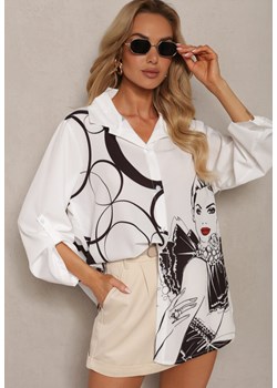 Biało-Czarna Koszula z Ozdobnymi Nadrukami i Podwijanym Rękawem Molefia ze sklepu Renee odzież w kategorii Koszule damskie - zdjęcie 173301535