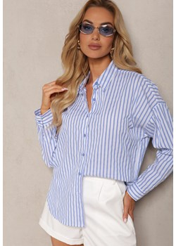 Jasnoniebieska Koszula z Bawełny w Pionowe Pasy Zapinana na Guziki Viklena ze sklepu Renee odzież w kategorii Koszule damskie - zdjęcie 173301816