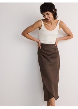 Reserved - Kopertowa spódnica midi z lnu - brązowy ze sklepu Reserved w kategorii Spódnice - zdjęcie 173303156
