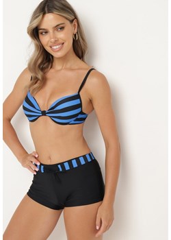Niebiesko-Czarne  Bikini Dwuczęściowe Stanik z Usztywnionymi Miseczkami Szorty z Paskiem Vivadia ze sklepu Born2be Odzież w kategorii Stroje kąpielowe - zdjęcie 173305147